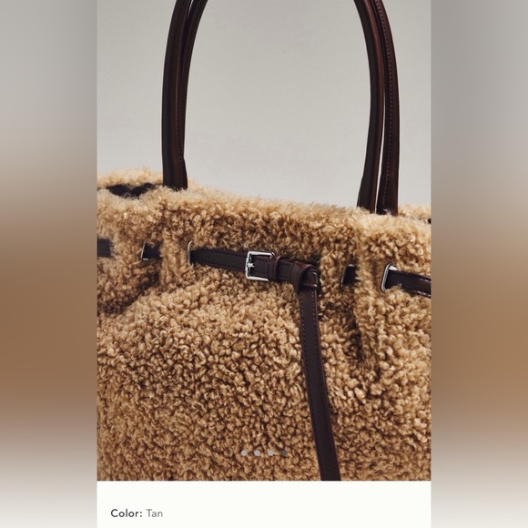 New Anthropologie Sherpa belted tote bag crossbody purse tan brown satchel - Picture 9 of 15